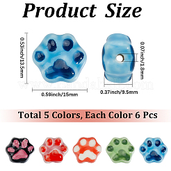 30 pz 5 colori perline di porcellana stampate a mano&nbsp;PORC-PA0001-25