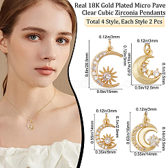 8шт 4 стиля латунные микропаве прозрачные подвески с кубическим цирконием&nbsp;ZIRC-BBC0001-13