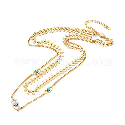 Collar de doble capa con eslabones de ojo de caballo de rhinestone de cristal y turquesa sintética&nbsp;NJEW-P229-10G