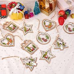 10 pz 5 ornamenti da appendere in legno in stile&nbsp;sgWOOD-SZ0004-04