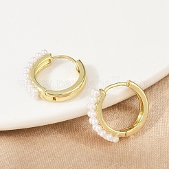 Серьги-кольца из искусственного жемчуга из латуни&nbsp;EJEW-M082-04G