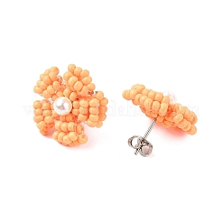 Boucles d'oreilles à tige en perles de verre marguerite&nbsp;EJEW-MZ00334-02