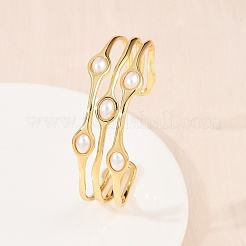 Женские браслеты-манжеты с 22 рядами из латуни и АБС-пластика толщиной 3 мм&nbsp;LS-BJEW-L707-01G