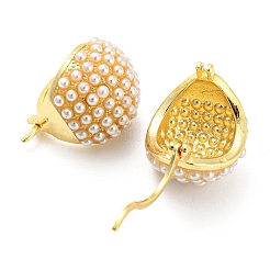 Orecchini a cerchio a cupola rotonda in ottone placcato a cremagliera con perle di plastica&nbsp;EJEW-Q779-04G