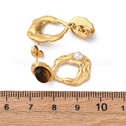 Серьги-гвоздики овальной формы из нержавеющей стали 304 с тигровым глазом&nbsp;EJEW-R027-02G