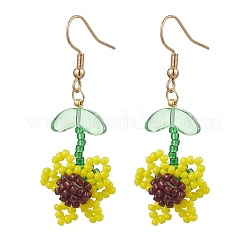 Orecchini pendenti con perline di semi di girasole in vetro e acciaio inossidabile 304&nbsp;EJEW-MZ00532-02