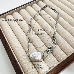 201 нержавеющая сталь и самородки барокко натуральный жемчуг Кеши звенья цепи ожерелья для женщин&nbsp;FS-WGBF5BB-01