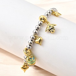 Braccialetti con ciondoli in ottone e smalto con perline rotonde per donna&nbsp;BJEW-D317-11D-PG