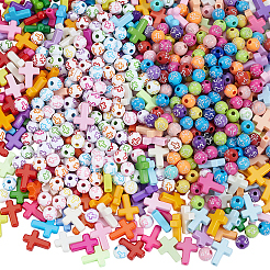 800 шт. акриловые бусины с крестообразным узором 4 видов&nbsp;MACR-PA0001-45D