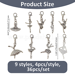 36 шт. 9 стиля подвеска из сплава на балетную тему&nbsp;HJEW-FH00183