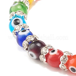 Braccialetto elasticizzato colorato malocchio con perline lampwork e strass di cristallo per le donne&nbsp;BJEW-JB07872-02