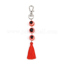 Decorazioni pendenti con perline rotonde in resina e nappe in poliestere contro il malocchio&nbsp;HJEW-JM04165-02