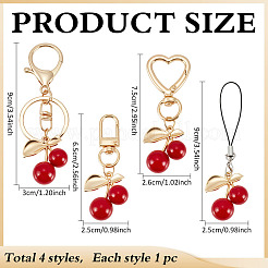 4 шт. 4 стиля брелоков из цинкового сплава и смолы в форме вишни&nbsp;AJEW-ME0002-10