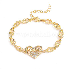 Bracelets à maillons en laiton sertis de micro-pavés de zirconiums cubiques transparents pour la fête des mères&nbsp;WG4B6A3-01