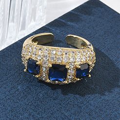 Bagues ouvertes en laiton avec micro pavé de zircones cubiques pour femmes&nbsp;RJEW-L343-13G