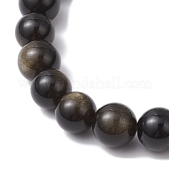Braccialetti elastici con perle rotonde di ossidiana dorata naturale&nbsp;BJEW-JB11807-01