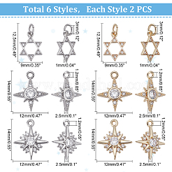 12шт 6 стиля латунные микро проложить прозрачные кубические циркониевые подвески&nbsp;ZIRC-DC0001-02