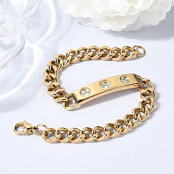 Браслет из нержавеющей стали 304 с микропаве из кубического циркония в кубинском стиле.&nbsp;BJEW-D408-01G