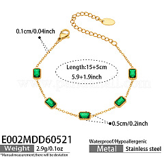 Bracciali da donna a catena rettangolare in acciaio inossidabile 304 con pavé di zirconi cubici verdi.&nbsp;WG18125-01