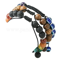 3 juego de pulseras trenzadas con cuentas de madera y piedras preciosas de chakras de 3 estilos&nbsp;BJEW-JB10905