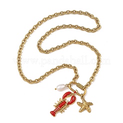 Collane da donna con ciondolo a forma di aragosta rossa in ottone smaltato&nbsp;NJEW-JN06483-01