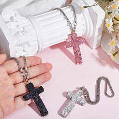 Colliers à chaîne en alliage avec pendentif croix en strass et argile polymère&nbsp;NJEW-CN0001-16A