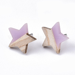 Boucles d'oreilles en résine et bois transparentes&nbsp;EJEW-N017-001A-D03