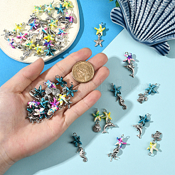 42 шт. 21 стиля синтетических окрашенных бирюзовых морских звезд и сплава морских животных&nbsp;FIND-SC0019-12