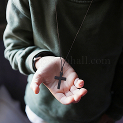 30 collier pendentif croix en bois avec cordon en coton ciré&nbsp;NJEW-DC00013