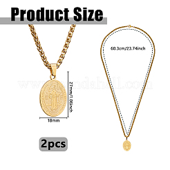 2 pz collana con ciondolo ovale in acciaio inossidabile con medaglia di San Benedetto e catena a grano&nbsp;NJEW-DC0001-20G