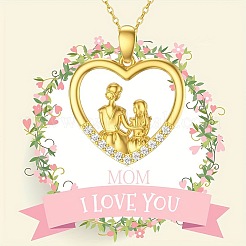 День матери сердце с матерью и дочерью цинковый сплав хрустальные стразы подвески ожерелья для женщин&nbsp;FS-WG450A1-01