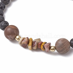 Braccialetti elastici con perline di mookaite naturale e pietra lavica naturale per le donne&nbsp;BJEW-JB11130-01