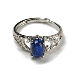 Bagues ajustables ovales en lapis lazuli naturel&nbsp;RJEW-Q818-01P-05B