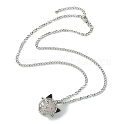 Натуральный розовый кварц с латунной подвеской в виде головы кошки&nbsp;NJEW-JN04995