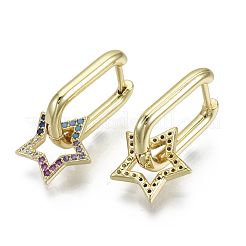 Серьги-кольца Huggie с подвесками из латуни с фианитами и кубическим цирконием&nbsp;KK-R137-023-NF