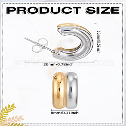 1 paire de boucles d'oreilles à tige en acier inoxydable à deux couches en forme de C pour femmes&nbsp;EJEW-LP0012-01GP