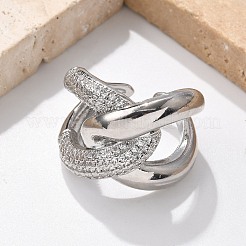 Латунные кольца-манжеты с микропаве из кубического циркония&nbsp;RJEW-C120-26P