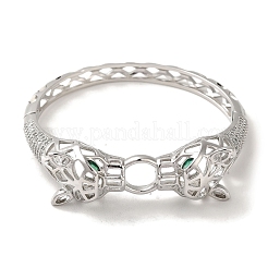 Bracelet creux à charnière léopard en laiton pavé de zircone cubique clair et vert pour femmes&nbsp;BJEW-K246-19E-P