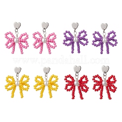 4 par de pendientes colgantes de cuentas de vidrio hechos a mano con forma de corazón y lazo de 4 colores&nbsp;EJEW-MZ00474