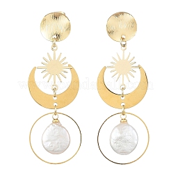 Pendientes colgantes con perlas keshi naturales y conectores de latón.&nbsp;EJEW-JE07457