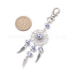 Фарфор с цветочным принтом и плетеная сетка из сплава с подвесными украшениями в виде перьев&nbsp;HJEW-JM04142-01