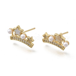 Серьги-гвоздики с короной из латунных кристаллов с микропаве из прозрачных кубических цирконий&nbsp;EJEW-K318-02G