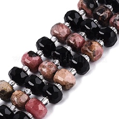 Colliers de perles d'obsidienne naturelle et de rhodonite&nbsp;G-Q614-03A-03