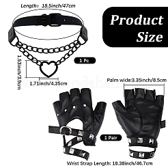 Biker-Punk-Handschuhe aus PU-Leder mit Choker-Halsketten im Punk-Stil aus Kunstleder&nbsp;AJEW-CL0005-33
