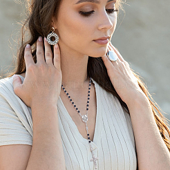 2 шт. ожерелья из черных круглых стеклянных жемчужин и железных бусин-четок&nbsp;NJEW-GO0001-15