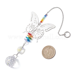 Подвесной ловец солнца из нержавеющей стали 201 в форме бабочки и радужного хрустального стекла.&nbsp;HJEW-JM04681