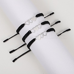 Ensemble de bracelets à maillons en forme de cœur en acier inoxydable 3pcs 3 styles&nbsp;BJEW-SW00106-02