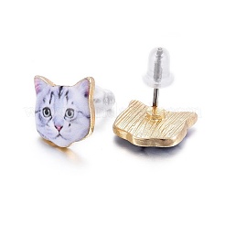 Orecchini a bottone con gattino in lega placcata oro reale 14k&nbsp;EJEW-G148-01G-04