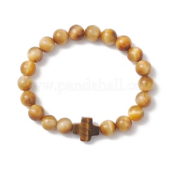 Натуральный тигровый глаз круглые бусины растягивать браслеты&nbsp;BJEW-JB13370-02