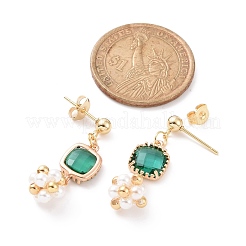 Pendientes colgantes cuadrados de vidrio con flor de perla y concha&nbsp;EJEW-TA00162